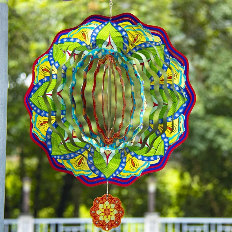 Edelstahl Wind Spinner Indoor Outdoor Garten Dekoration 11,6 Zoll mehrfarbige Mandala Wind Spinner Geschenk