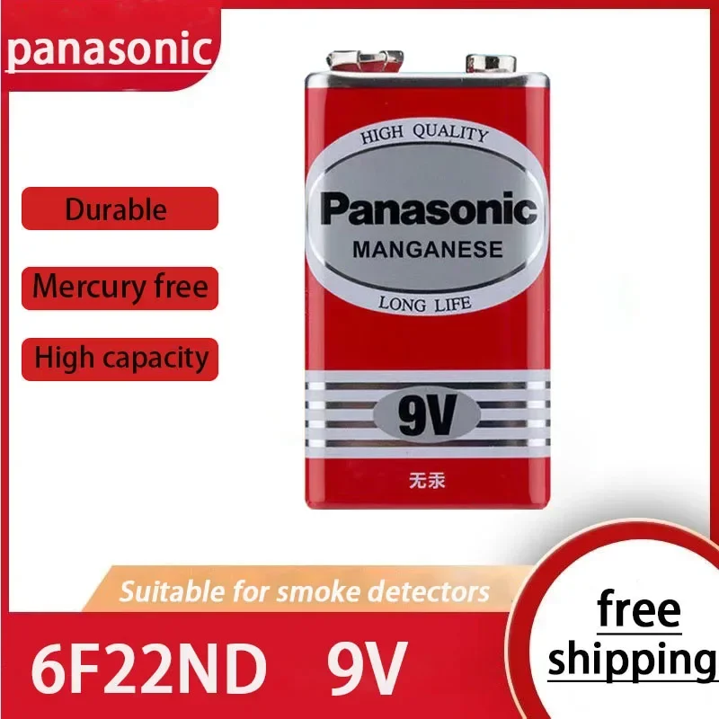 Panasonic 9V 6F22 Alkaline Battery for Alarm Wireless Microphone Mercury Free Long working life