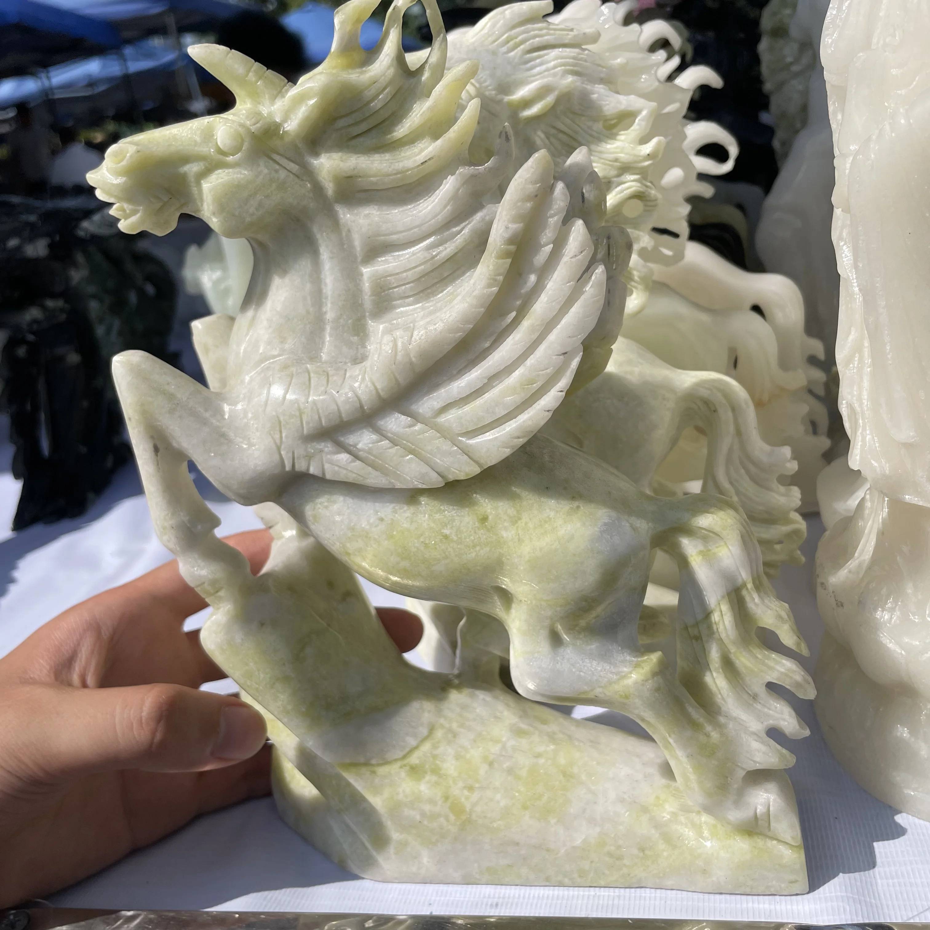 Lantian Jade Winged Horse Sculpture Jade Unicorn Figurine Home Desk Decoration Prosperity Feng Shui Collectible Craft Gift