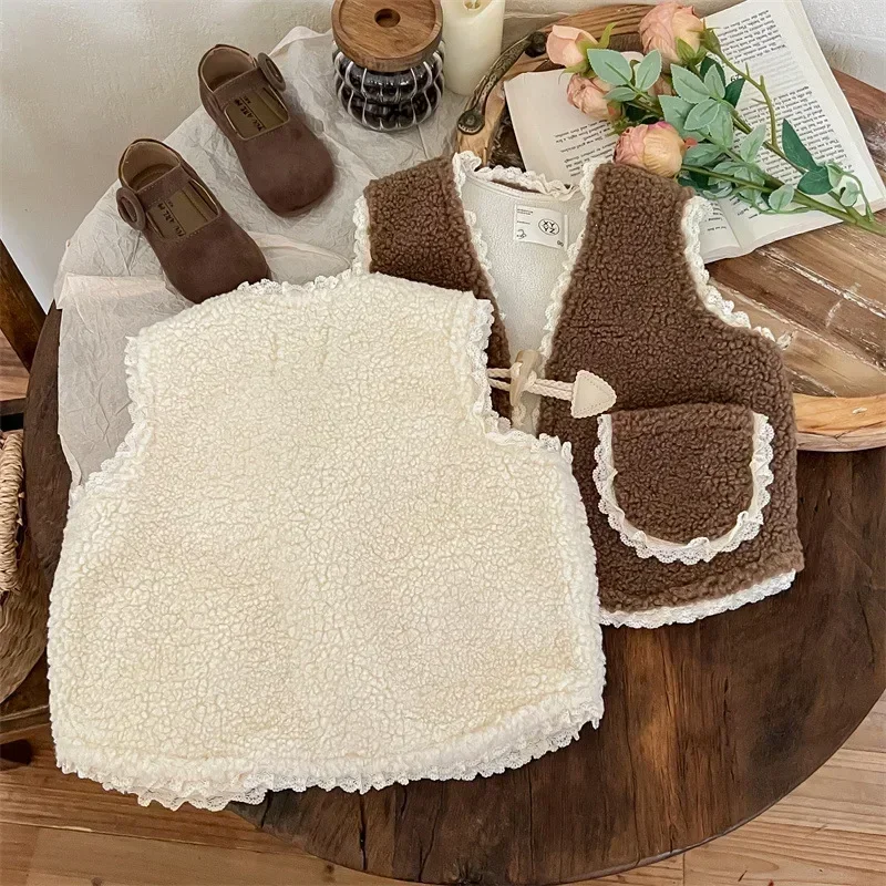 Girls Vest 2024 New Baby Autumn and Winter Cardigan Vest Baby Sleeveless Vest Coat Korean Simple Style Clothes Top Fashion