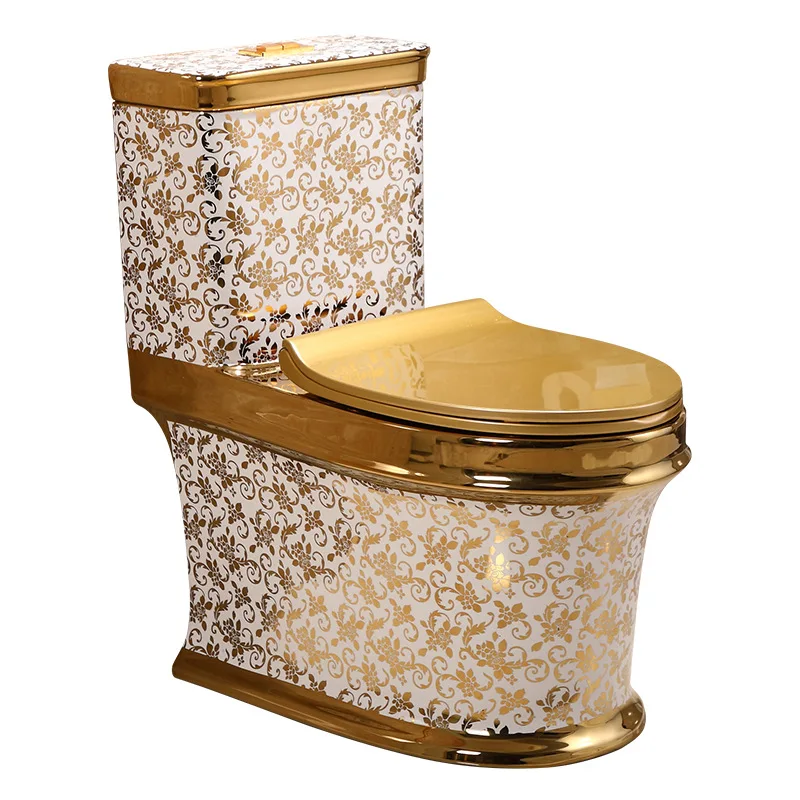 Luxury Chinese Gold And White Toilet, Western Style Gold Color Toilet Bowl, High Grade Bathroom WC Sanitary Ware