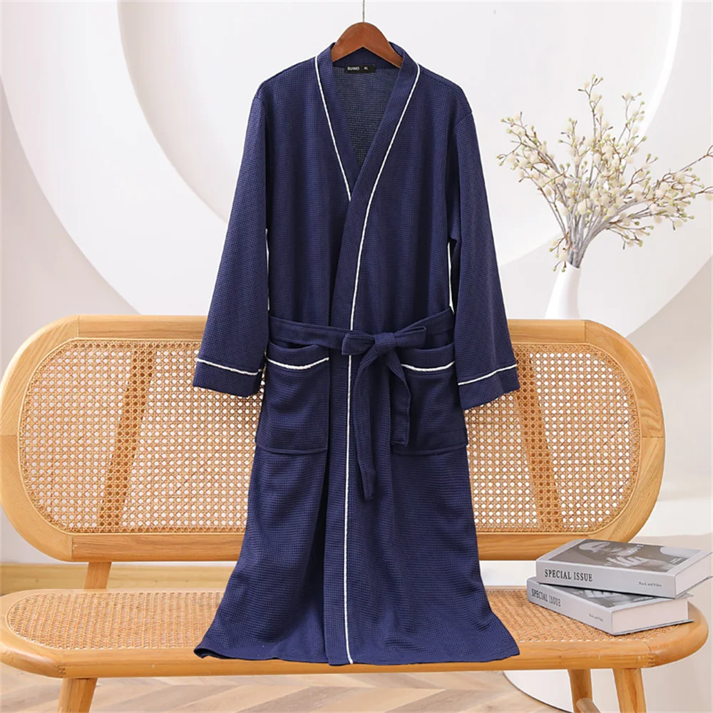 FZSLCYIYI Couple Women Men Autumn Loose V-Neck Kimono Bath Robe Femme Sexy Waffle Bathrobe