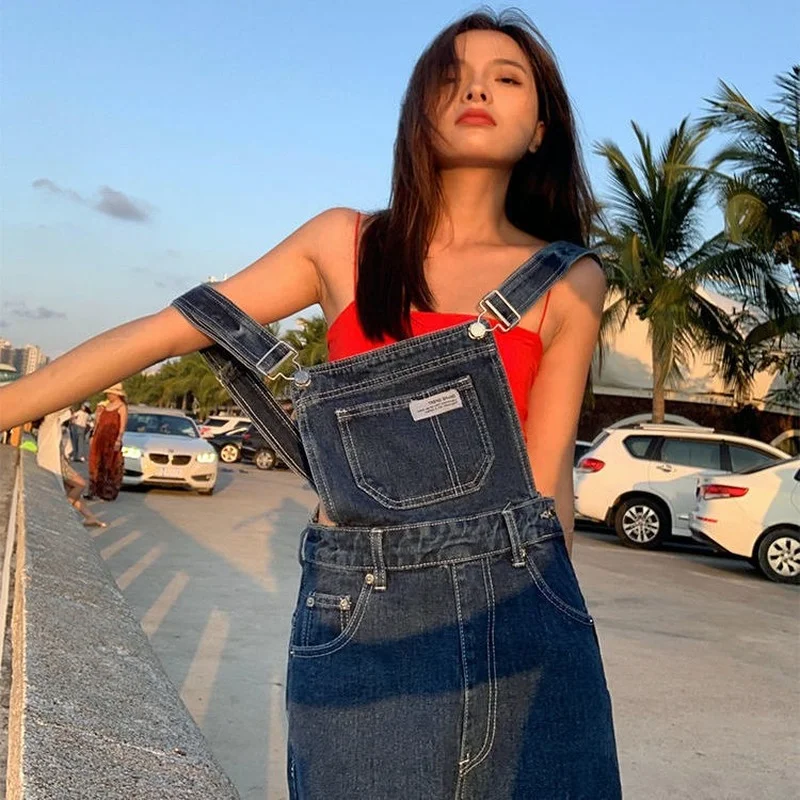 

Jumpsuits Women Student Hipster Aesthetic Retro Autumn Ins Denim Straight Baggy Ladies All-match Pockets Design Mujer Leisure