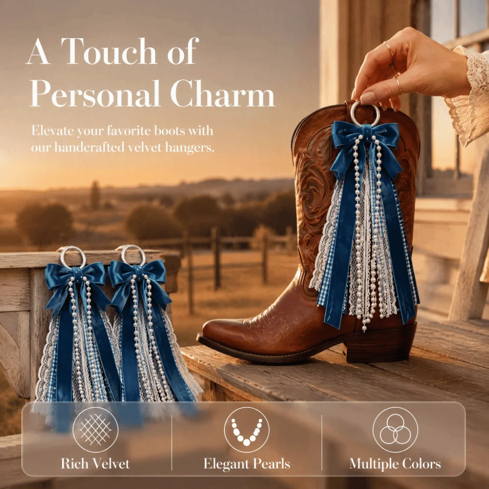 Decor Pendant Velvet Cowboy Boot Ornament Bow Ribbon Lace Streamer Boot Decor Charm Blue Plaid Boot Accessory Fall