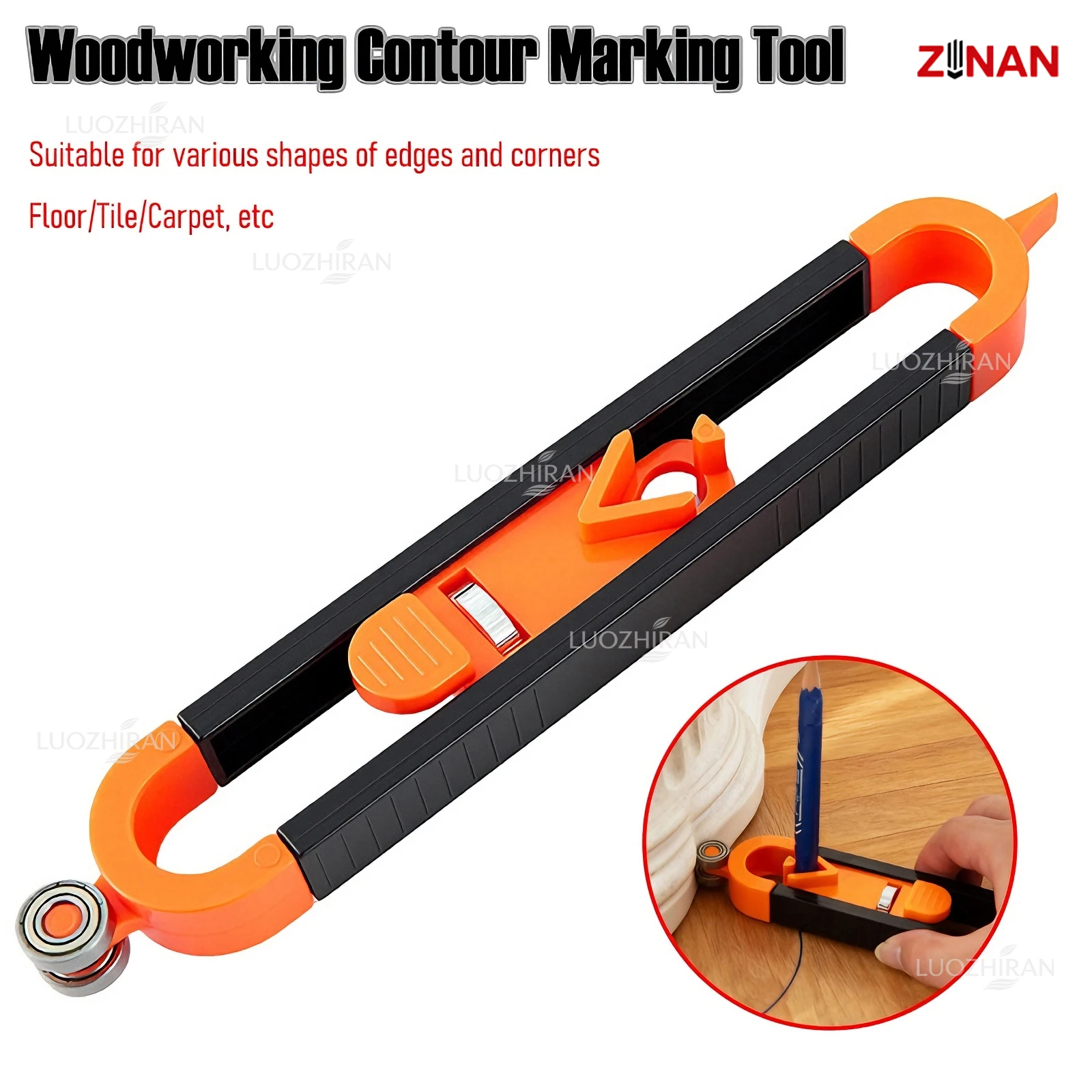 Woodworking Contour Marking Tool Adjustable Profile Gauge with 360°Steel Bearing Wheel for Floor Tile Carpet Cutting Scribing