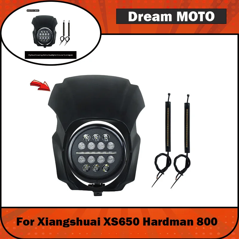 【Premium】For xiangshuai 650 Hardman 800 modified parts, pig head cover, retro front headlight assembly, round light deflector