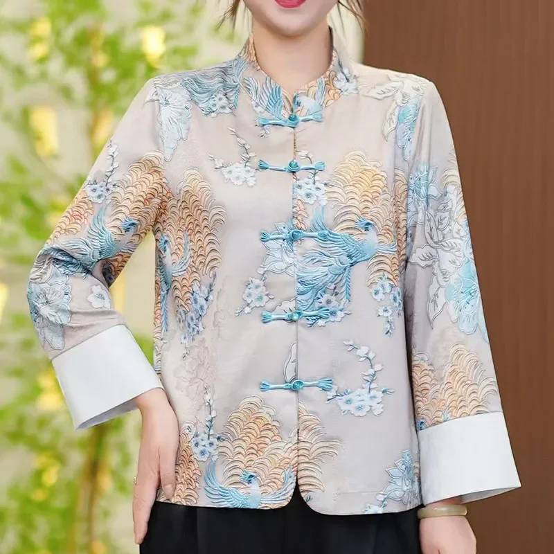 

Women's Retro Button-Up Long-Sleeved Jacket Loose Printed Shirt Chinese National Style Spring Summer 2026 New Arrival