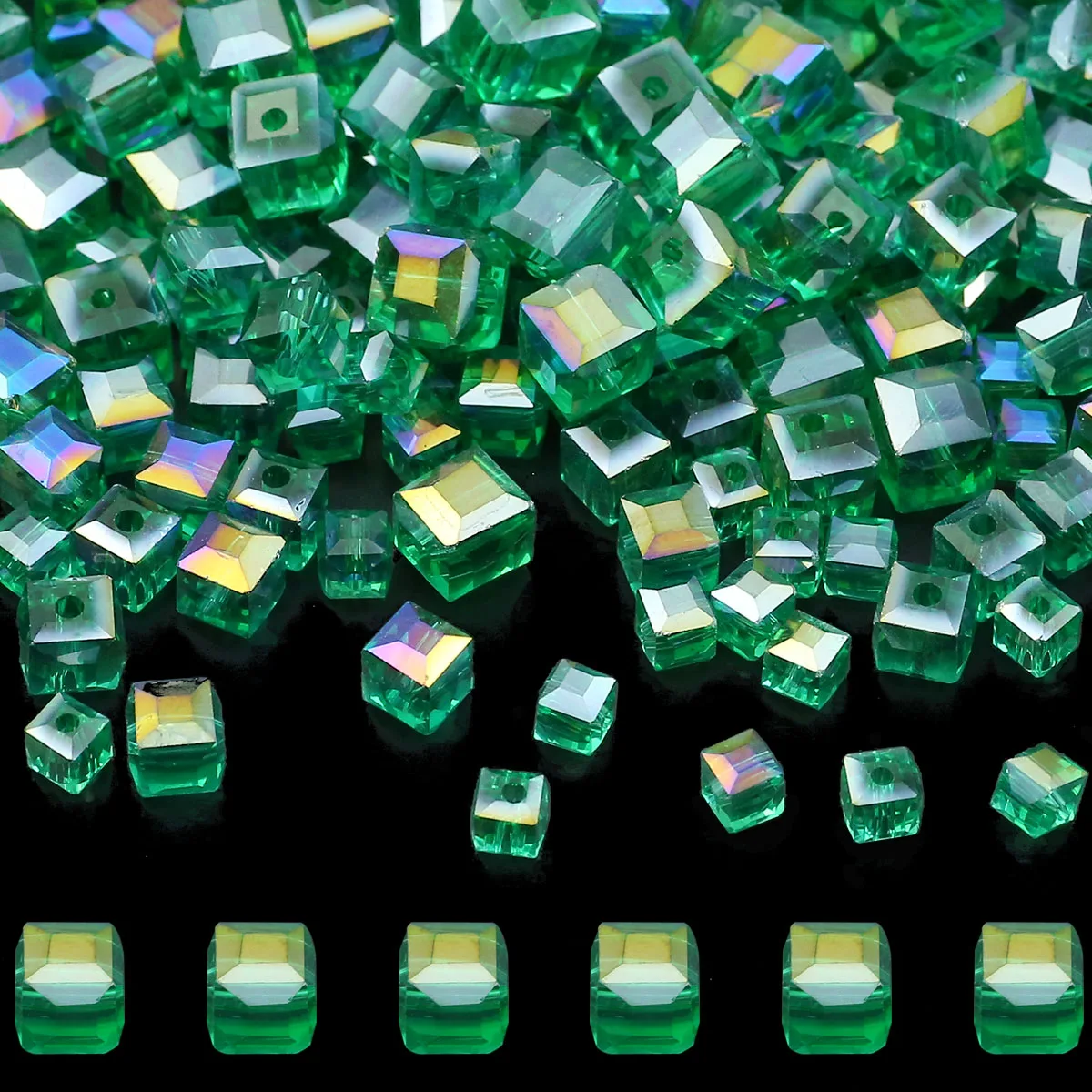 Hole Green AB Colorful Square Austrian Crystal Glass Spacer Loose Beads for Jewelry Bracelet Earring DIY Accessories 2/3/4/6/7mm