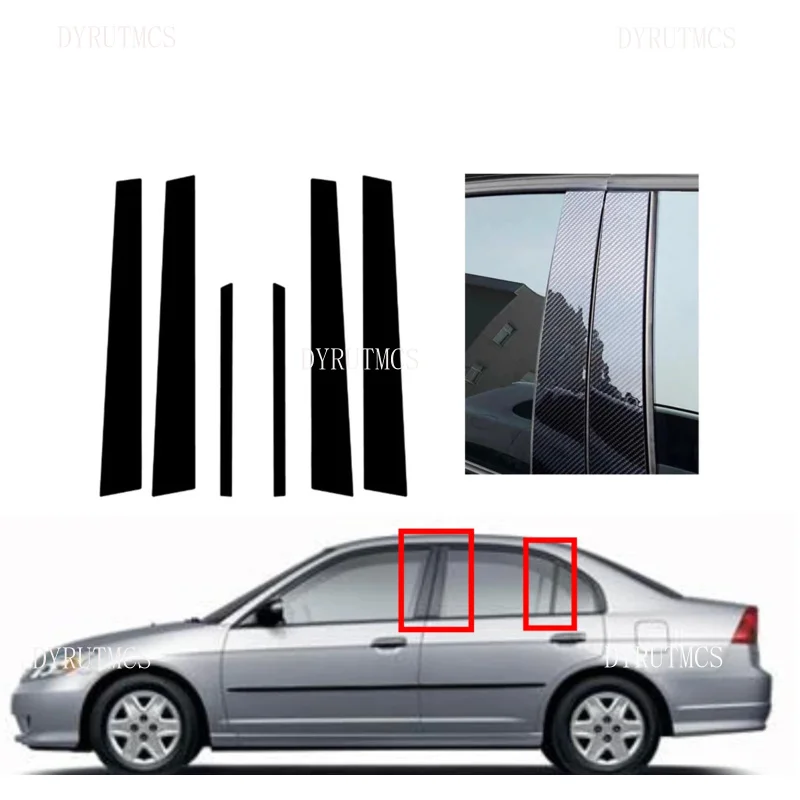 

Fit For Honda Civic Sedan 2001 2002 2003 2004 2005 Silvery Carbon Glossy Black Pillar Posts Window Decor Sticker Cover Stickers