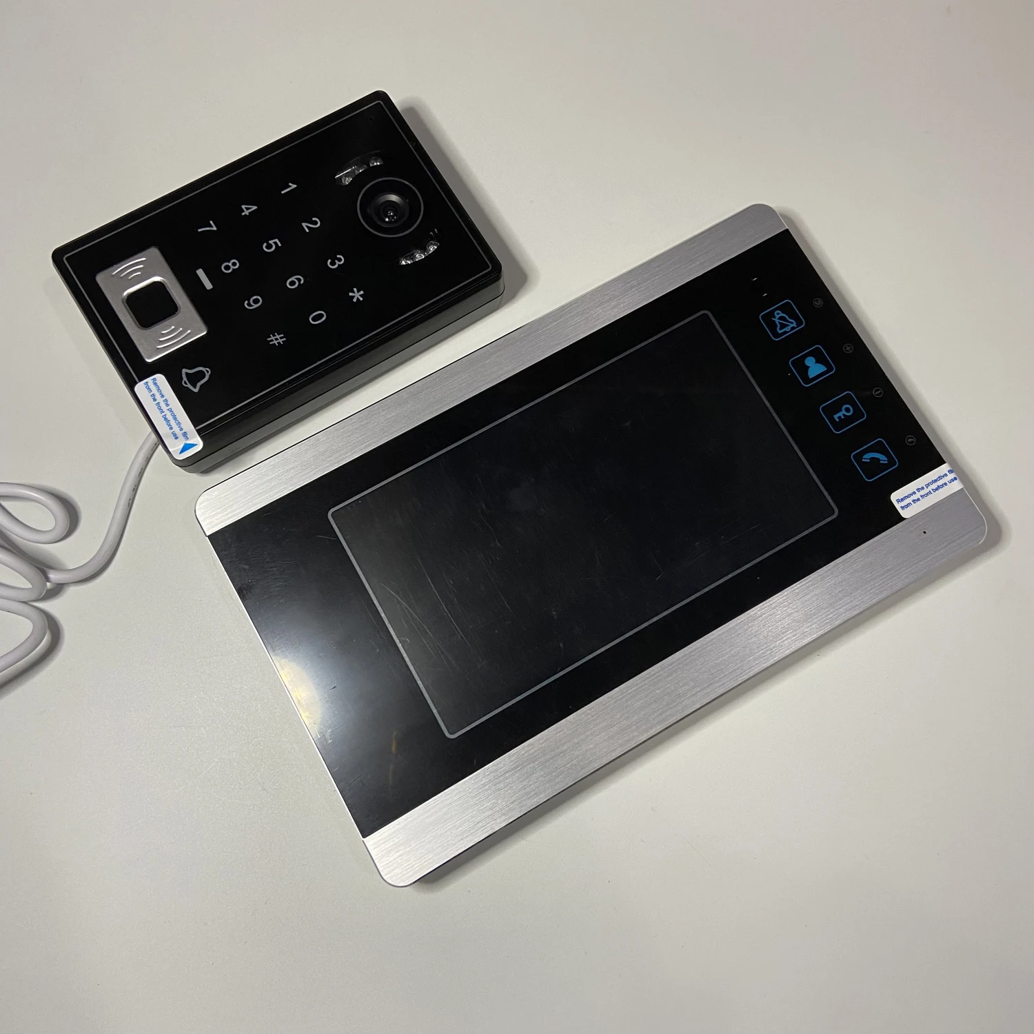 7インチカラーディスプレイ付きビデオドアベル,タッチパネル,有線ドア電話インターホンシステム,RFIDカード使用,ロック解除,1セット