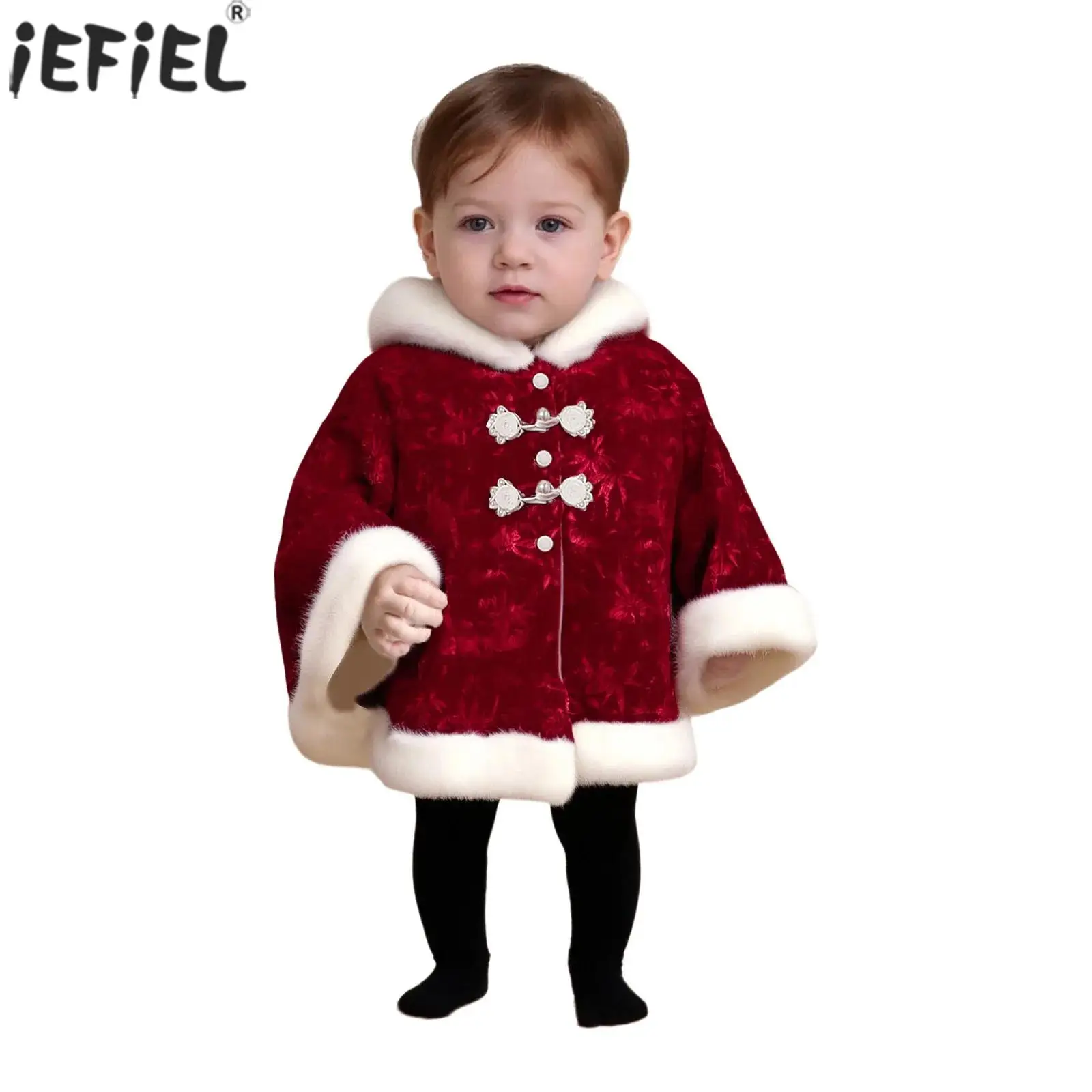 

Бархатный плащ с капюшоном на флисовой подкладке для маленьких девочек, накидка с узором бамбукового листа, зимнее теплое пальто, верхняя одежда для рождественской вечеринки, дня рождения