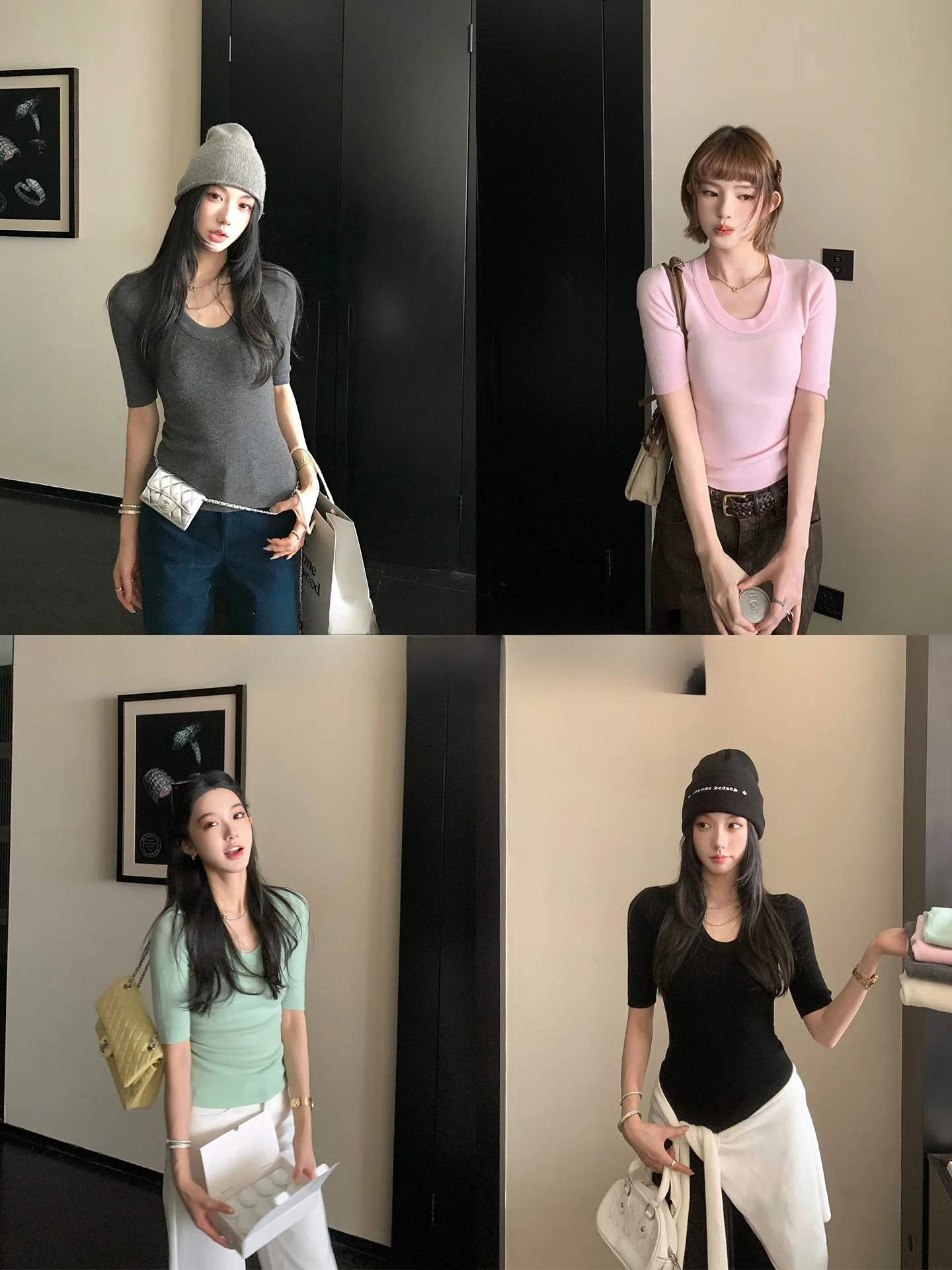 

Hand Knitted 100 Wool U Neck Five Sleeve Knitwear Simple Casual Fit for Women Short Length Color Pure Woolen Sweater