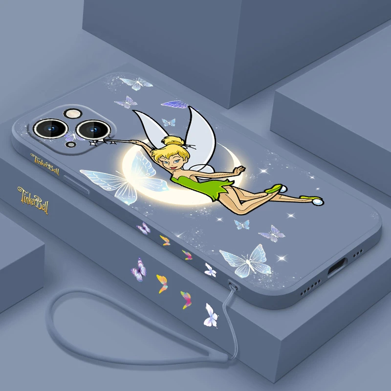 Tinkerbell Cute For Apple iPhone 15 14 13 12 11 XS XR X 8 7 Pro Max Plus Mini Liquid Left Rope Phone Case