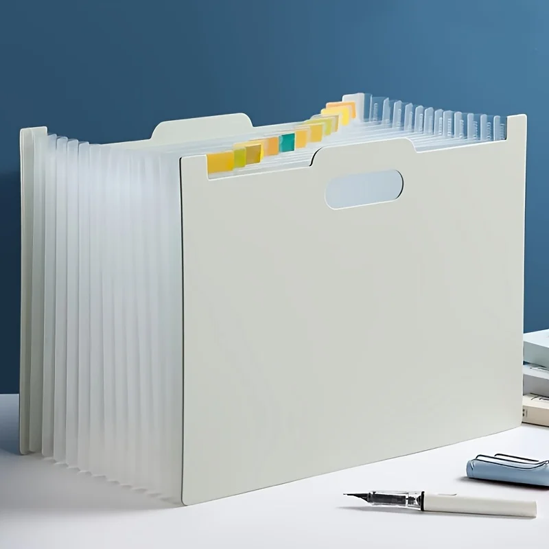 

Modern white A4-sized foldable file storage box - with multiple pockets, the ideal desktop folder and desktop storage box