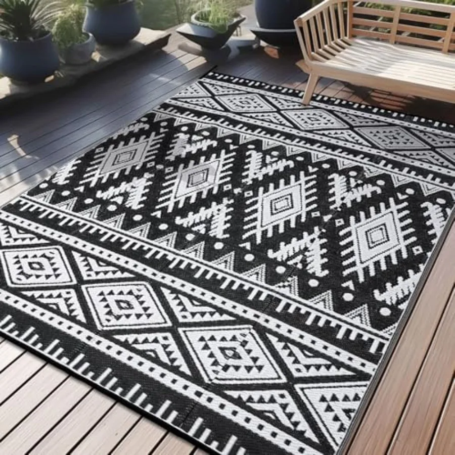 

Outdoor Rug Waterproof 10x14 ft, Reversible Plastic Straw Rug, Boho Patio Rug for Indoor Outdoor Use, RV Mat for Patio Camp Pic