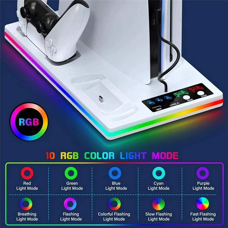 

Стильный кронштейн для рассеивания тепла с RGB-подсветкой для PS5, зарядный блок с двойной ручкой для PS5/SLIM/Pro Host B