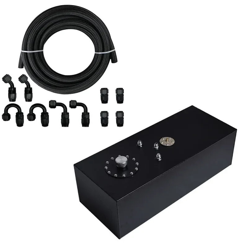 Tanque de combustible de 19 galones Tanque de gas de pila de combustible de carrera de aluminio con tapa y emisor de nivel 6AN negro para carreras callejeras para automóviles de pista