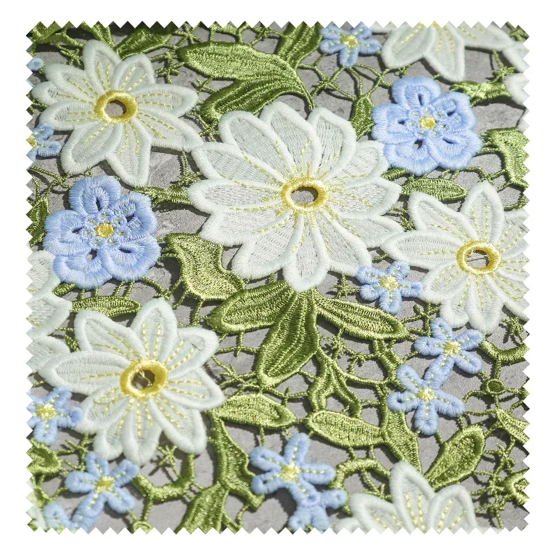 Green Hollow Water-soluble Embroidered Fabric with Chinese Style Texture Jacquard Decoration for Home and Clothing Designers