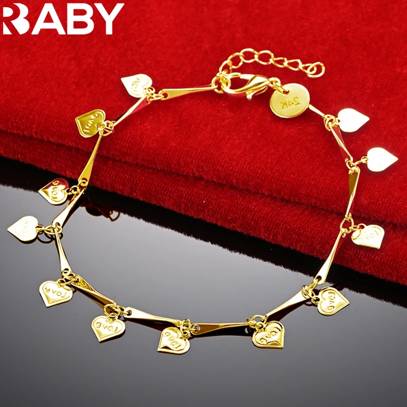 

URBABY 18K Gold Small Heart Bracelets For Women Wedding Engagement Party Fashion Charms Jewelry Girl Cute Accessories