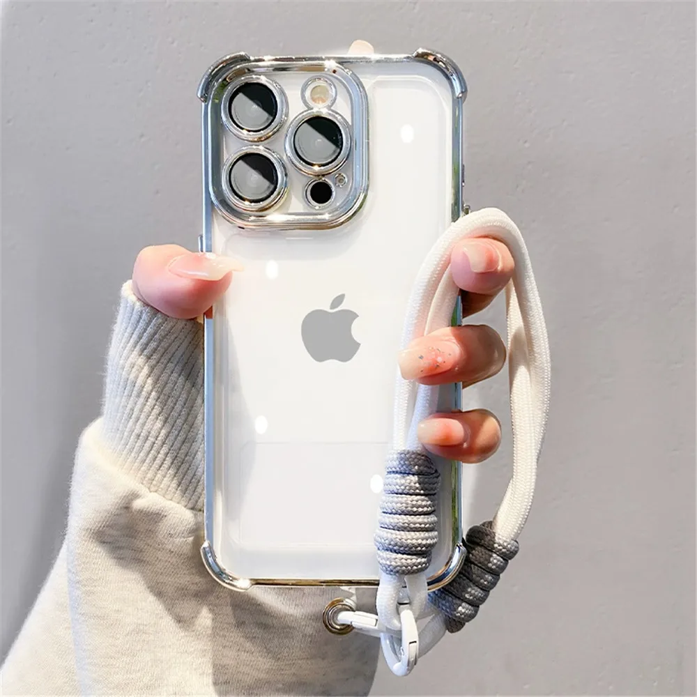 Funda de teléfono de lujo con cuerda y cordón a prueba de golpes para OPPO A16 A17 A5 A9 2020 A54S A53S Reno 12 11 Pro 11F 12F, funda transparente de silicona suave