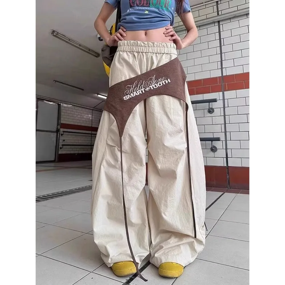 

Lightweight 2025 Summer American Colorblock Tie-Up Knife-Edge Quick-Dry Letter Print Straight-Leg Casual Trousers sweatpants