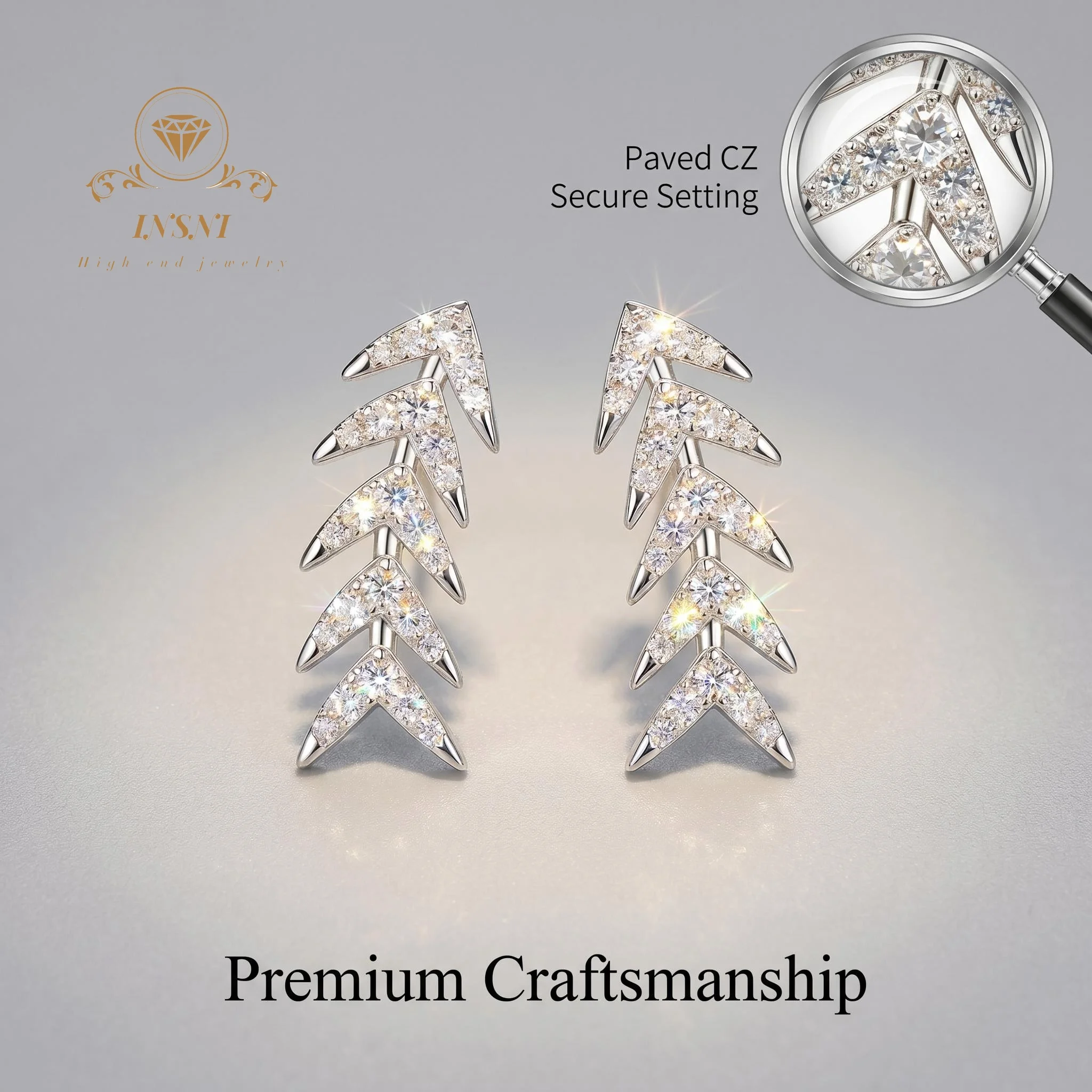 S925 Sterling Silver Stud Earrings Fringed Arrow Fishing Bone Premium Earrings Body Moissanite Affordable Light Luxury Jewelry view 4