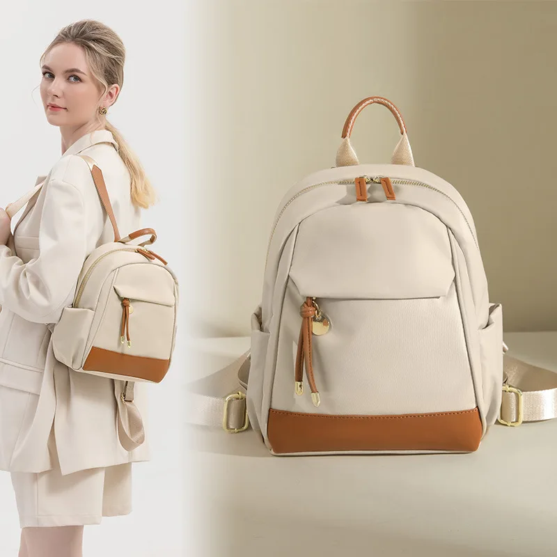 Women Oxford Backpack Contrast Base Panel Water Resistant for Daily Travel Work Commuting C9022 with Carry Handle Casual Bag