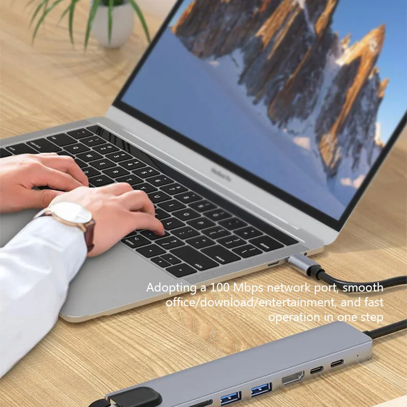 USB C Hub 8 In 1 Type C 3.1 To 4K HDMI Adapter with RJ45 SD/TF Card Reader PD Fast Charge For Laptop Computer image 6
