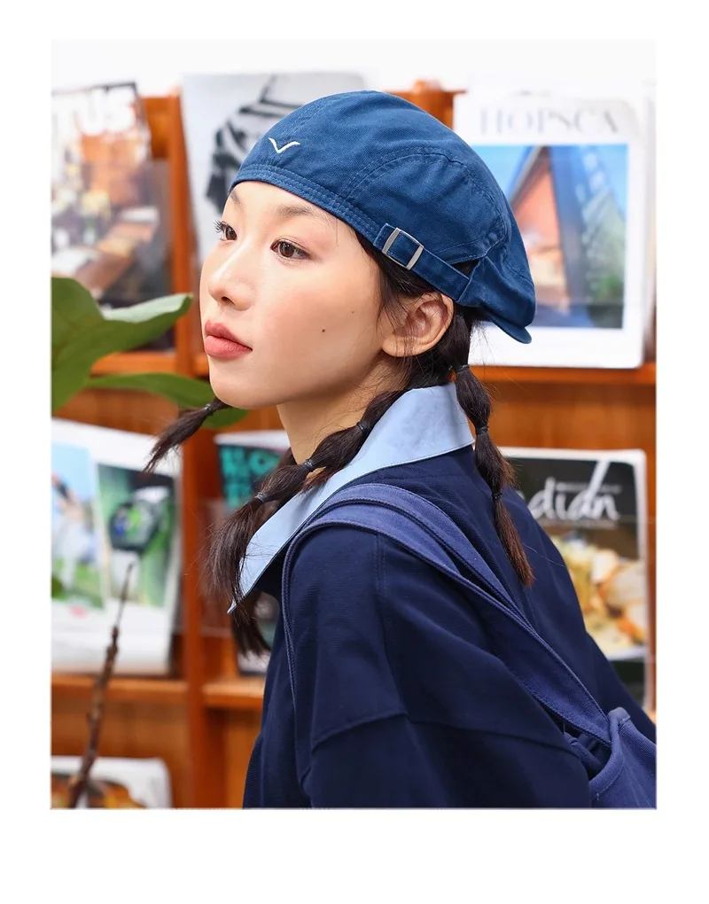 

Original Embroidered Behind-The-Back Beret For Women, Autumn Winter Forward Cap, Japan /Korea Newsboy Cap