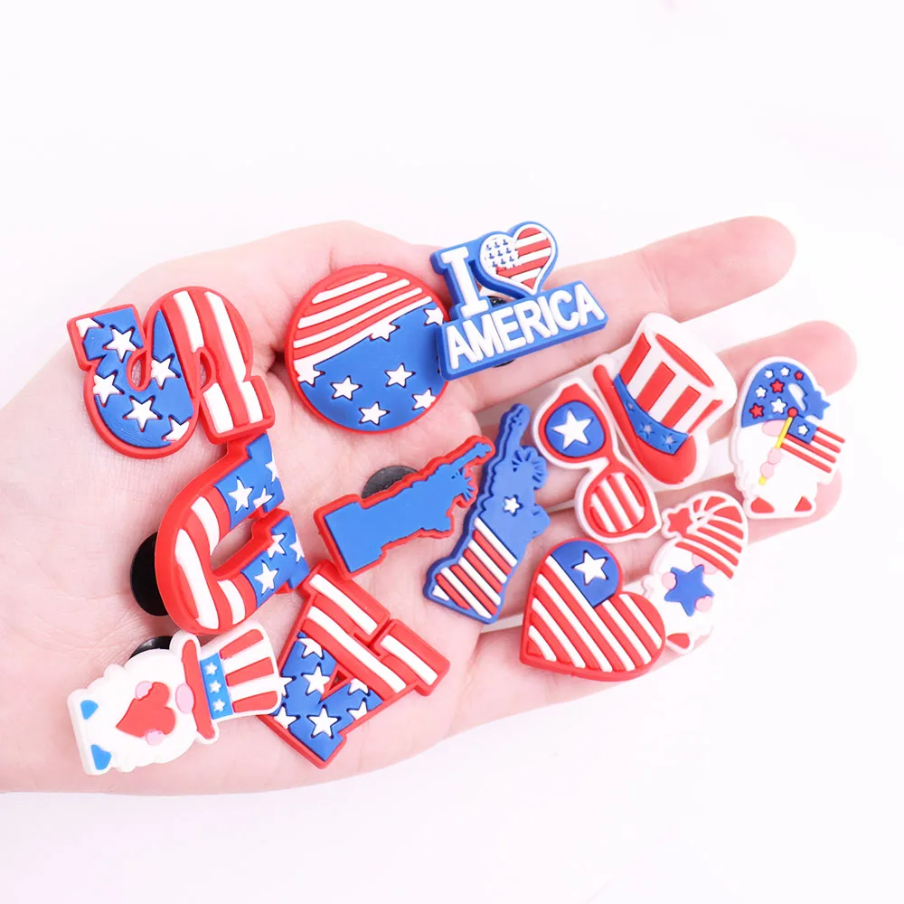 1-13Pcs USA Sunglasses Statue of Liberty Shoe Buckle Charms Adult American Style Decorations DIY Backpack Holiday Gift