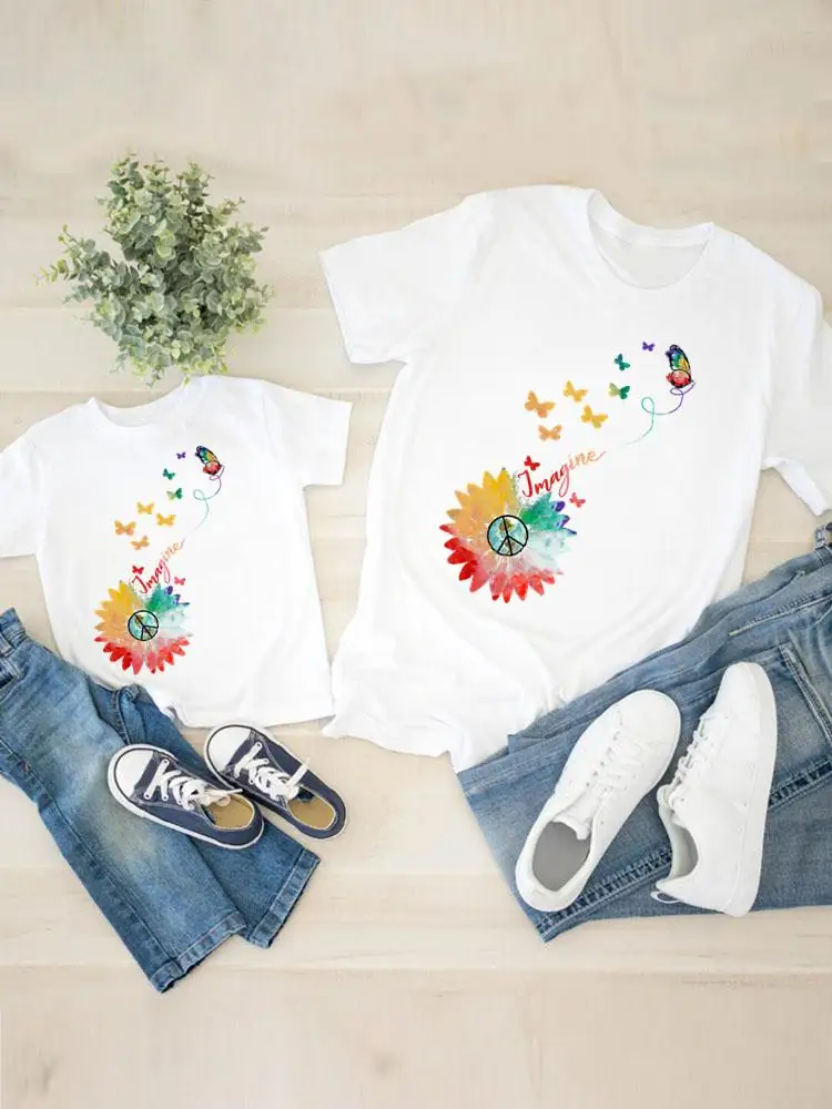 

Butterfly Flower Watercolor Women Child Kid Clothing Boy Girl Summer Family Matching Outfits Mom Mama Mother Tee T-shirt Clothes