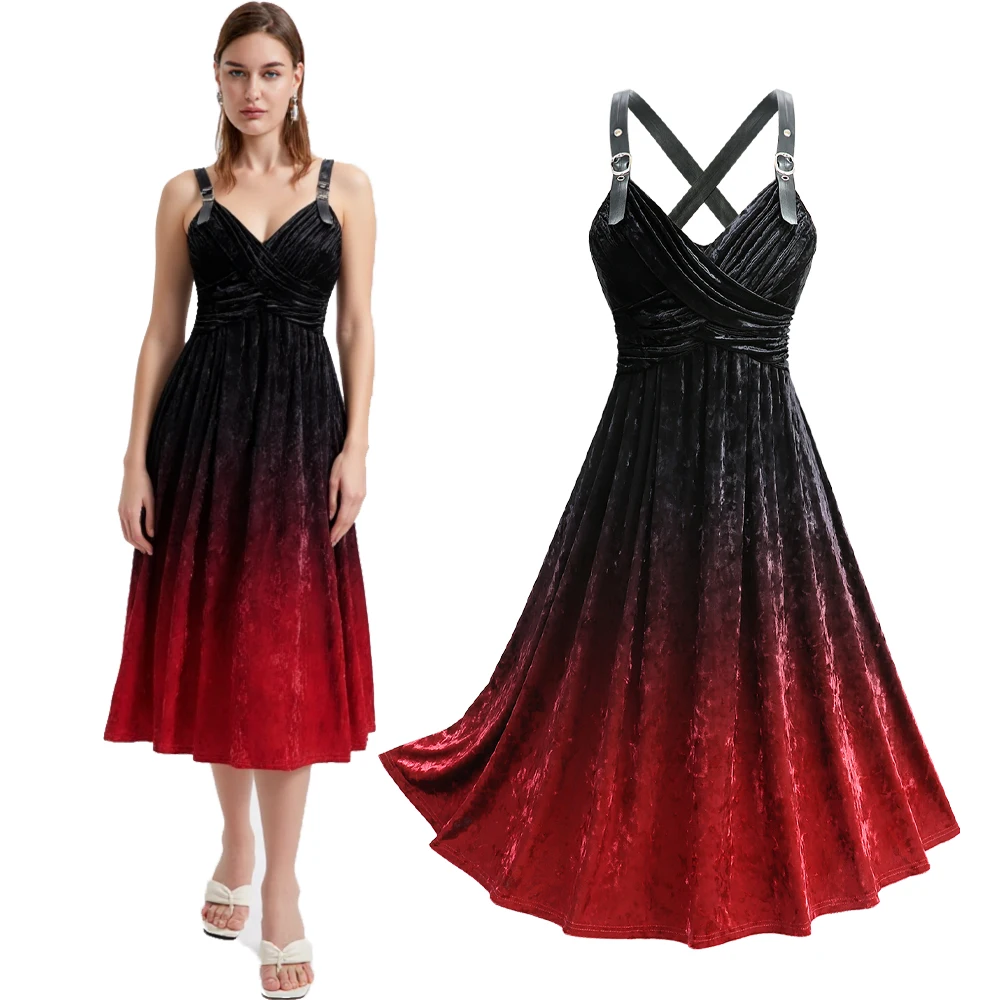 

Платье-майка ROSEGAL больших размеров с эффектом омбре, с запахом, драпировкой, люверсами и бретелями из искусственной кожи, бархатное платье