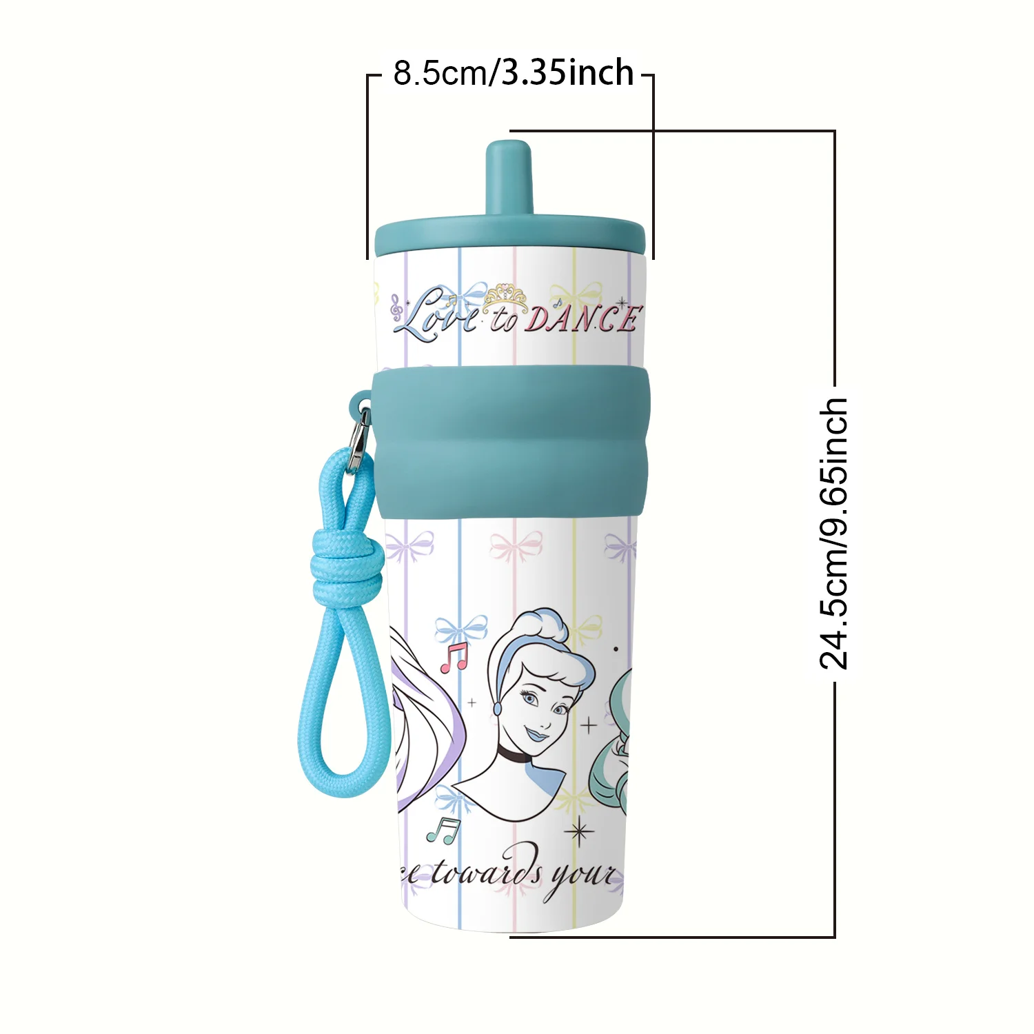 1pc 25oz Disney Princess Stainless Steel Tumbler Insulated Travel Mug with Straw Hanging Rope Portable Cup for Office Outdoor view 2