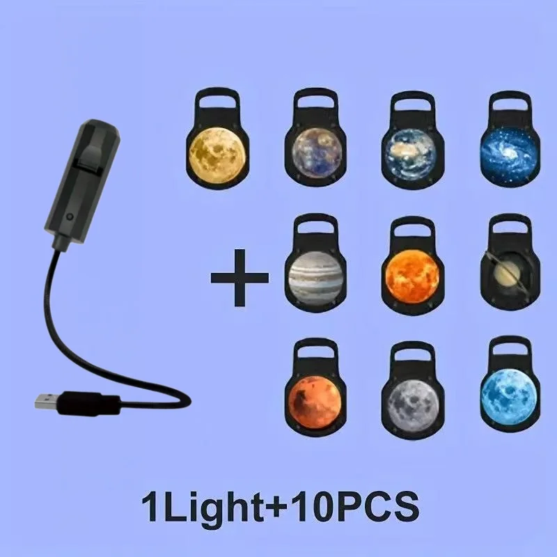 Solar System Planet Projector Lamp USB Flexible Gooseneck 10 Replaceable Discs Galaxy Starry Sky Night Light for Kids Bedroom Ca