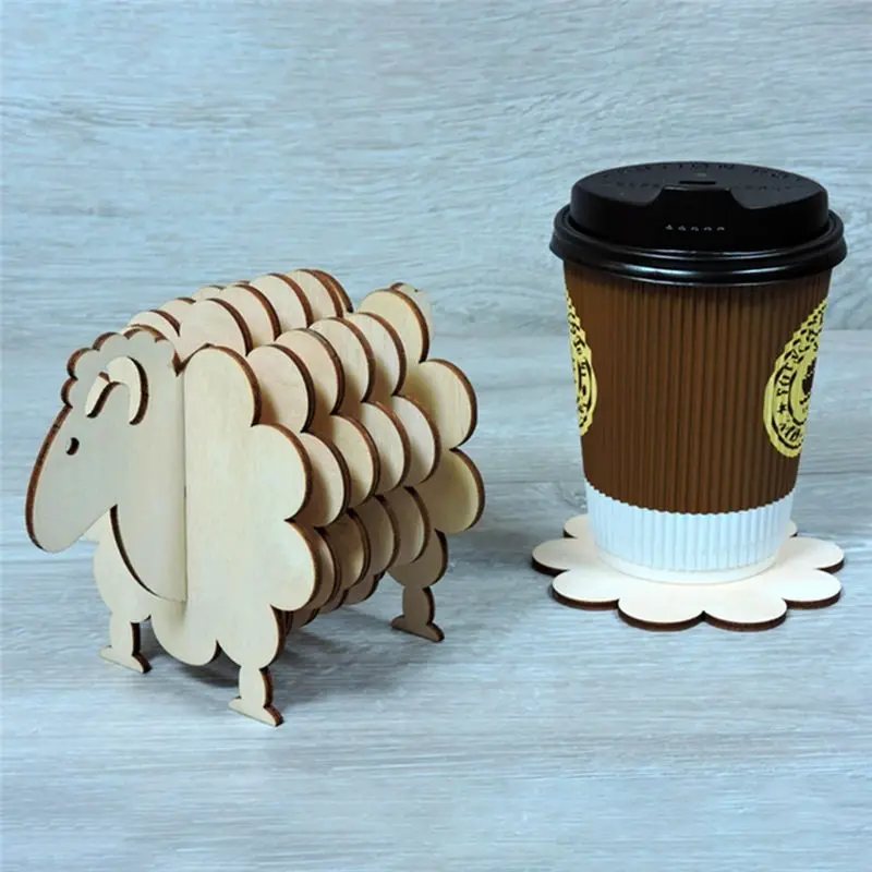 ABLL-3D Puzzle Shape Sheep,Wooden Coasters For Drinks,Set Of Humorous Sheep Coasters,Cute Animal Coasters
