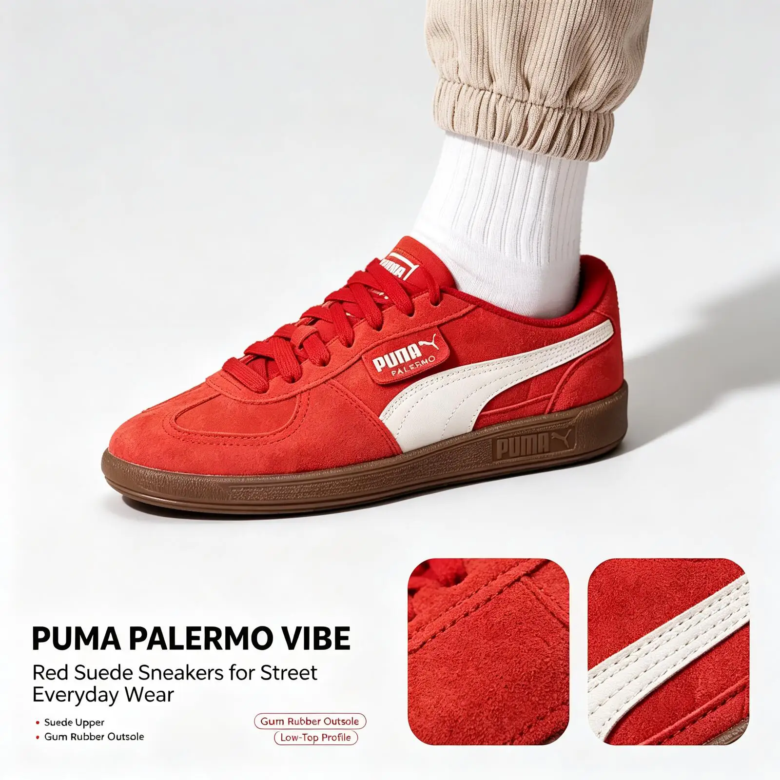 New PUMA Palermo Red Suede Sneakers for Men Women Classic Low Top Gum Sole Casual Street Walking Shoes 408532-02