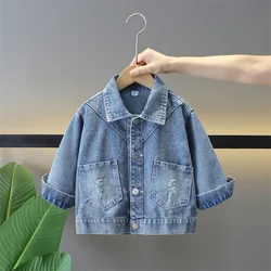 Girl's Baby Coat Spring and Autumn Fashionable Girl Korean Edition Denim Top New Fashionable Children's Loose Jacket Trendy