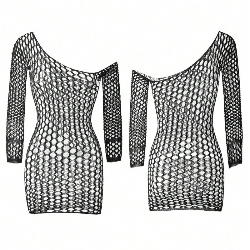 إغراء أسود صغير رداء شفاف مثير الملابس الداخلية شبكة صيد السمك فستان بيبي دول Catsuit المثيرة مفتوحة المنشعب الجوف خارج شبكة تنورة 18 #6