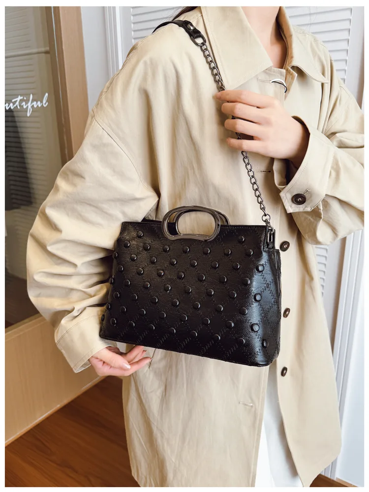 

Высококачественная женская сумка в горошек с шипами - модная стеганая квадратная сумка с ромбовидной вышивкой, сумка через плечо через плечо