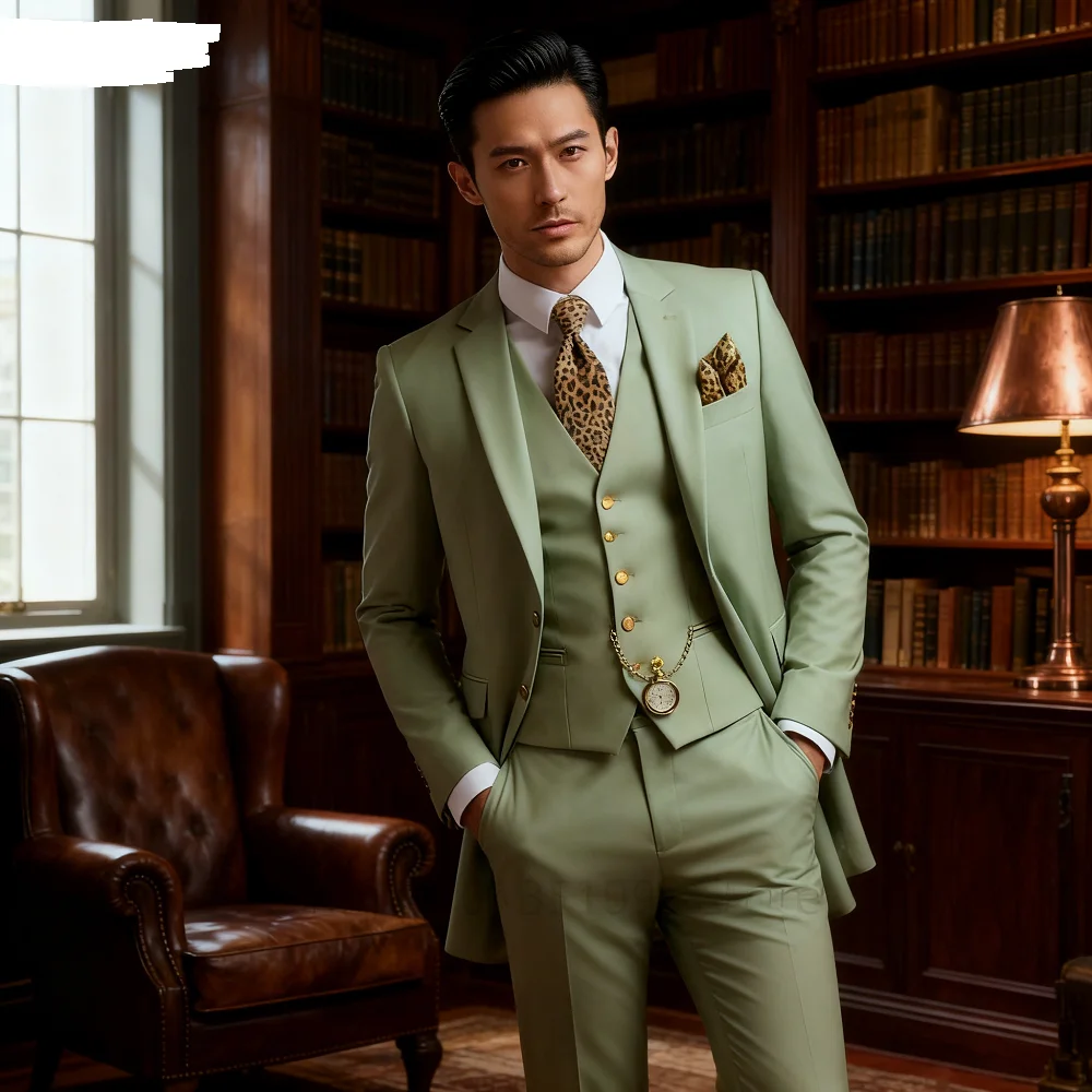 

Slim Fit Elegant 3 Piece Men's Formal Suit Set - Jacket Vest Pants Wedding Business Party Groom Tuxedo Solid Style