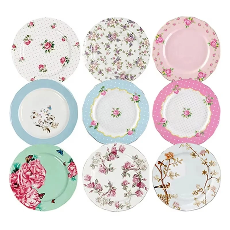 

Royal Pink Rose Steak Dessert Serving Exquisite Bone China Plate Gold Charger Plate