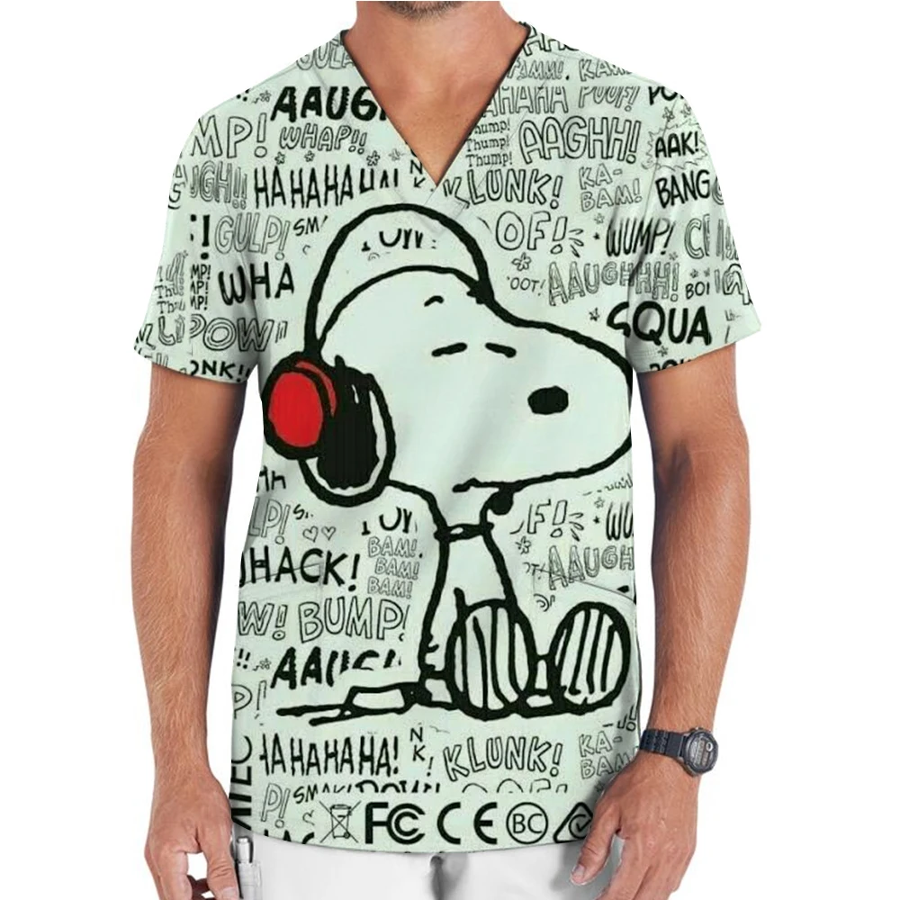 تي شيرت رجالي بأكمام قصيرة ، توب مصنفر سنوبي ، زي موحد برقبة حرف V ، زي موحد للممرضات ، ملابس عمل #6