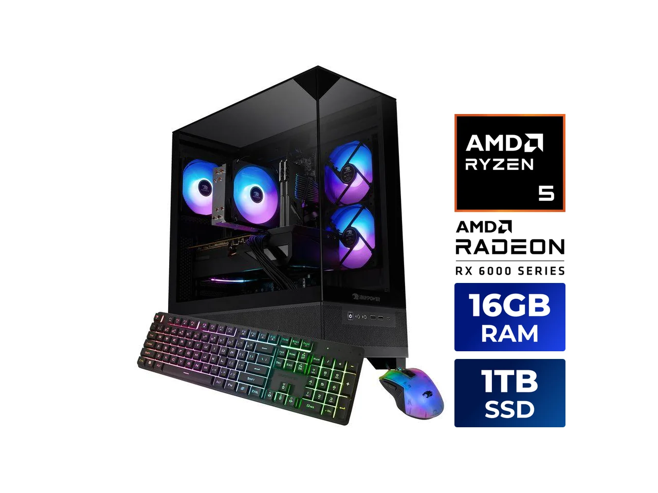 Ibuypower Element Se Gaming Pc Desktop Computer Amd Ryzen 5 5500 Cpu, Amd Radeon Rx 6500Xt 4Gb Gpu, 16Gb Ddr4 Non-Rgb Ram, 1Tb Nvme Ssd, Windows 11 Home, Keyboard, Mouse - Black