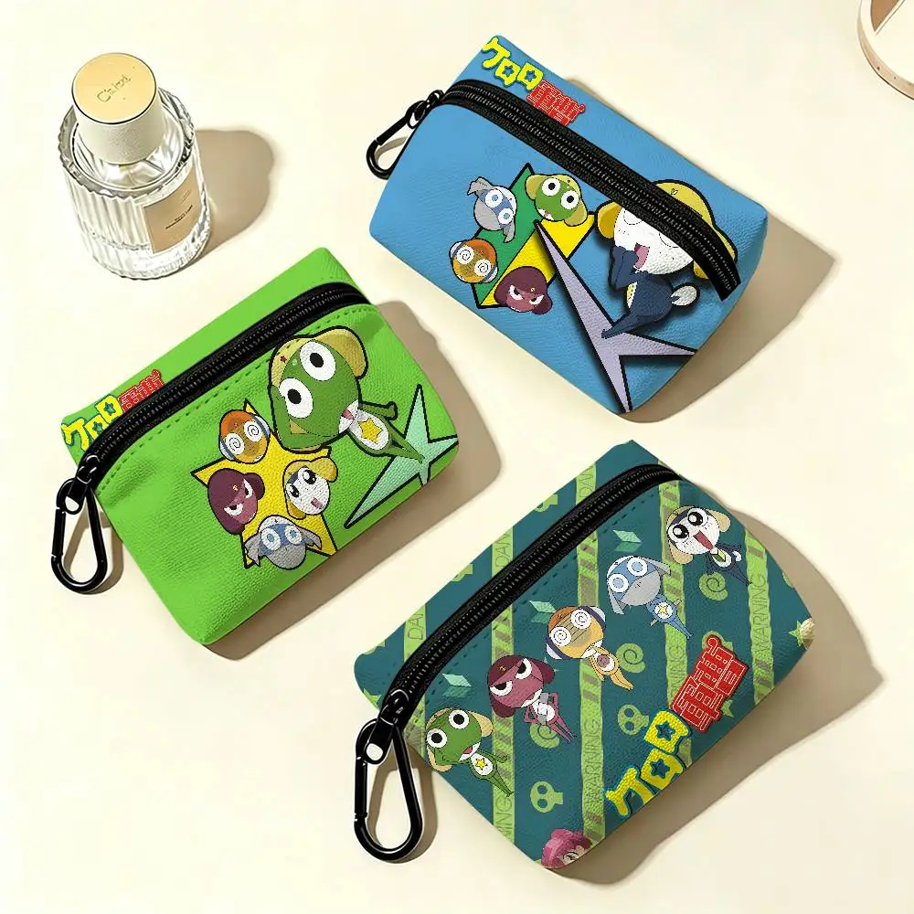 Comedy Anime S-Sgt. F-Frog Portable Oxford Fabric Mini Wallet Carabiner Design Small Coin Bag For Cards Keys Earphones