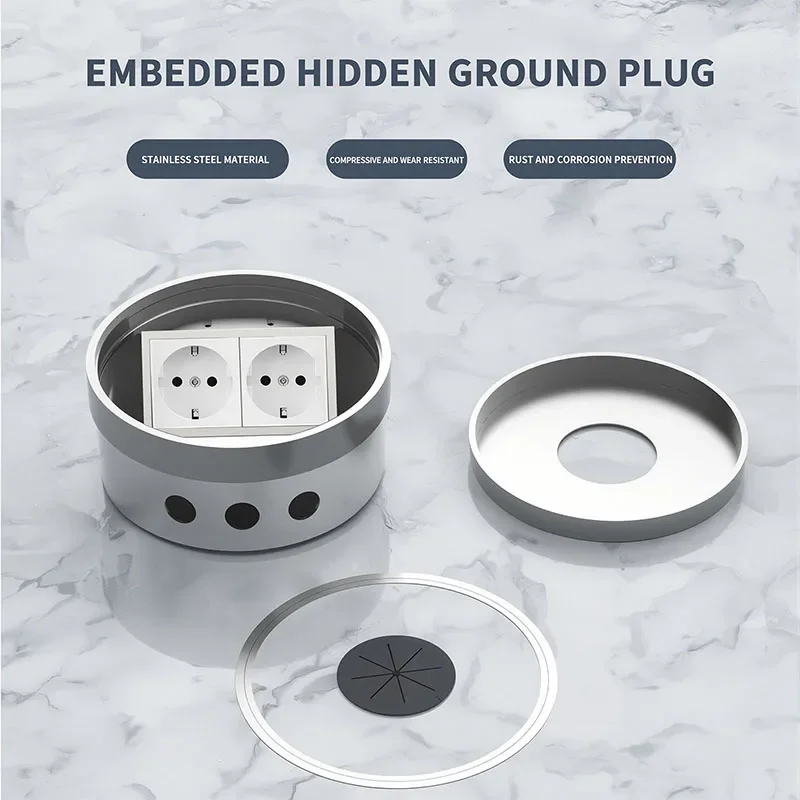 Round Embedded Invisible Floor Socket, Pure Flat and Ultra-thin Floor Insertion Socket, Inset and Hidden Foot Socket