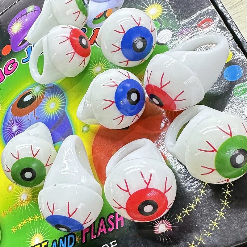 20Pcs Creative Halloween Eyeballs Glowing Ring Toys Funny LED Flash Finger Light Children's Prank Wacky Toys Holiday Party Gifts