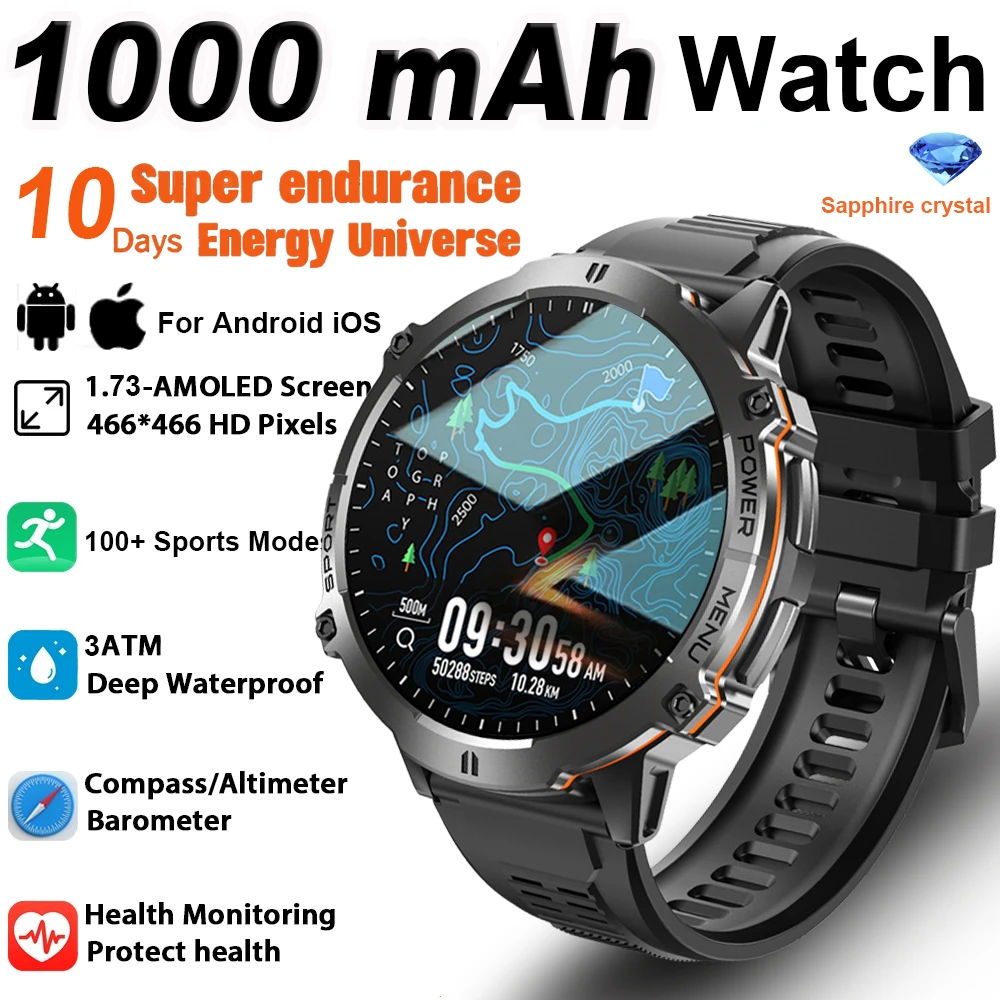

2025 New Professional GPS Sports Smart Watch Outdoor RIDE Run GPS track Swim Watchs Compass Altimeter 10ATM Sports Bracelets Men