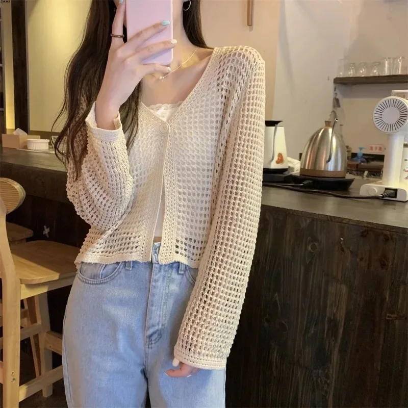 سترة صوفية محبوكة بأكمام طويلة مفتوحة من الأمام للنساء لربيع وصيف ملابس غير رسمية للفتيات المراهقات