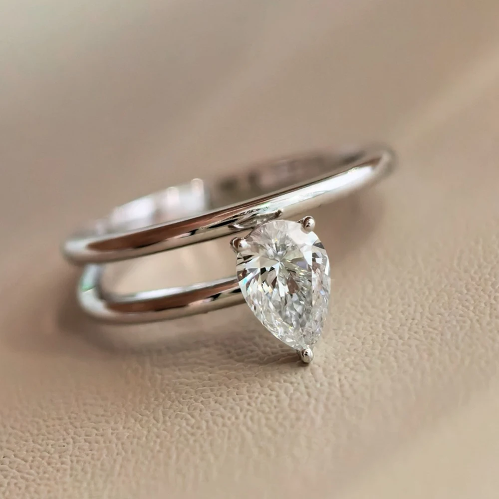 6*8 مللي متر الكمثرى قطع مويسانيتي خواتم الخطبة للنساء المخفية هالة مختبر نمت الماس 925 فضة طبقة مزدوجة الزفاف الفرقة