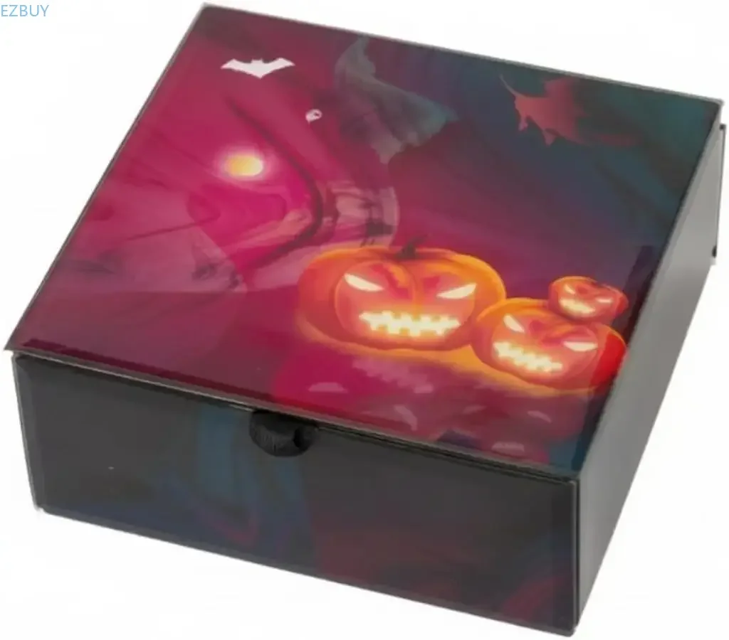 Halloween Party Container Glass Box Storage Case Organizer Keepsake Box With Compact Square Design And Lid Notch